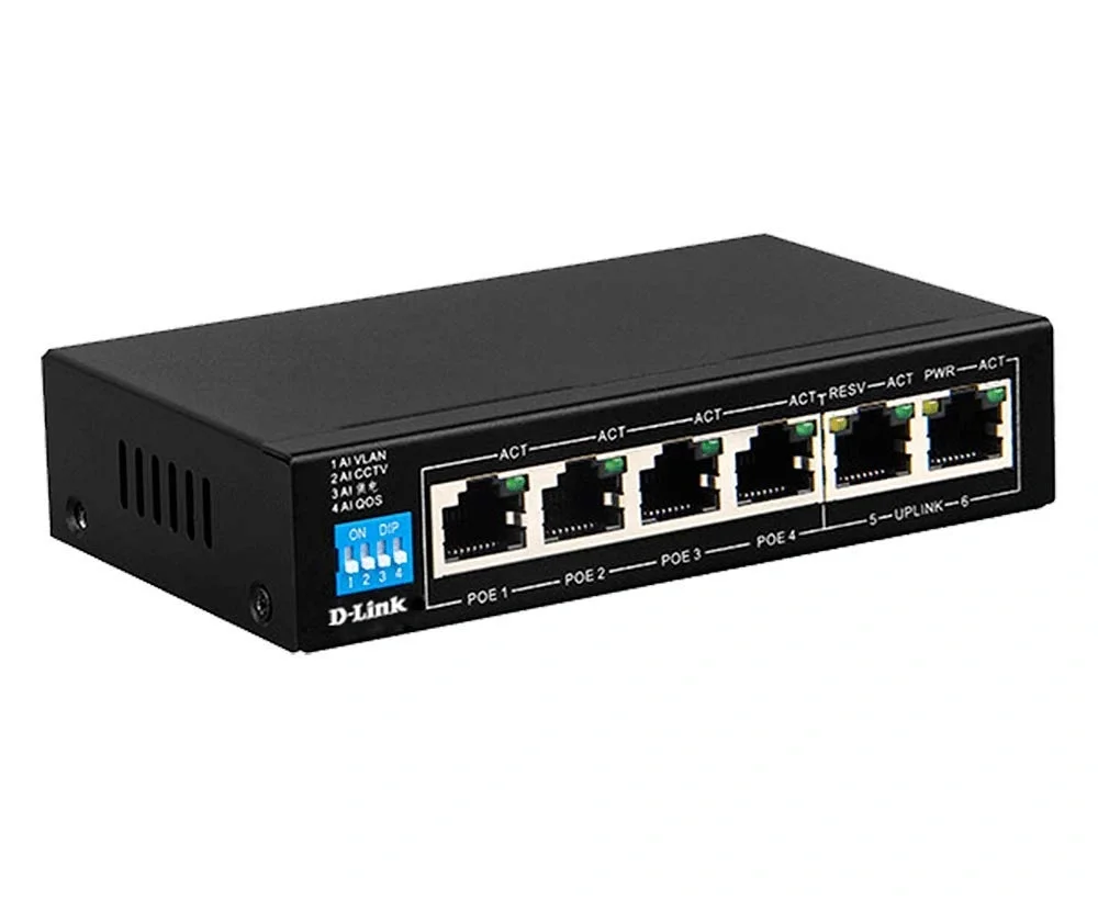 D-Link DES-F1006P-E 4-Port Unmanaged PoE Switch | 2× Uplink Ports, 100Mbps Speed, 250m Long-Range PoE image 3
