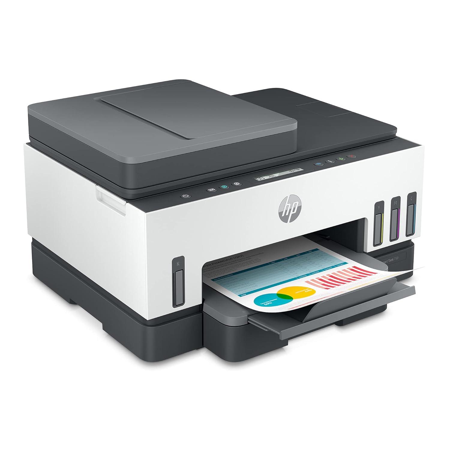 HP Smart Tank 750 A4 Ink Tank Colour Multifunction Printer | 23 PPM (Black) and 22 PPM (Color) | 256 MB | USB 2.0, Ethernet & Wireless or Wi-Fi | Print, Scan, Cope & ADF | Automatic Duplex | 1 Year Warranty thumbnail 2