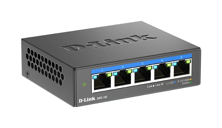 D-Link DMS-105, 5-Port 2.5G Multi-Gigabit Unmanaged Desktop Switch with Five 2.5 Gigabit Ports, Fanless, Metal Housing, Plug and Play image 2