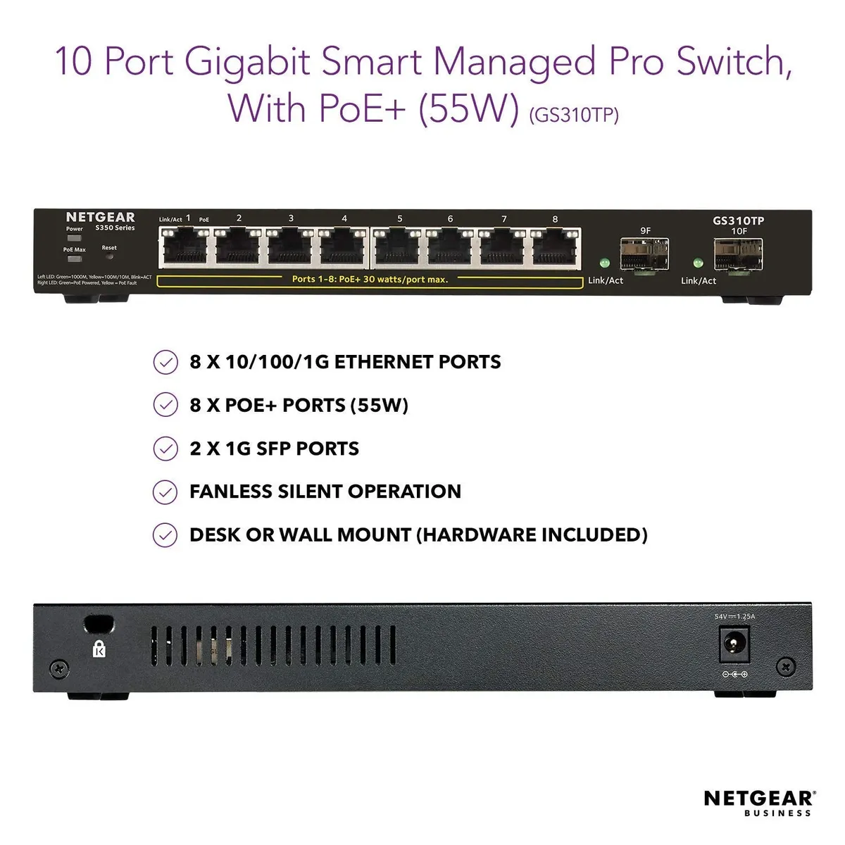 NETGEAR GS310TP 10-Port Gigabit Smart Managed PoE+ Switch with 2 SFP Uplink Ports | 55W PoE Budget image 2