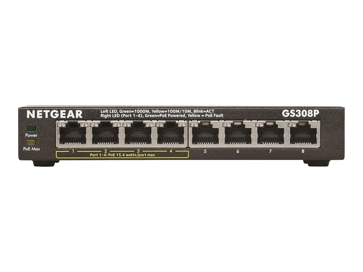 NETGEAR GS308P 8-Port Gigabit PoE+ Unmanaged Switch – Reliable Plug-and-Play Network Switch for Home & Business