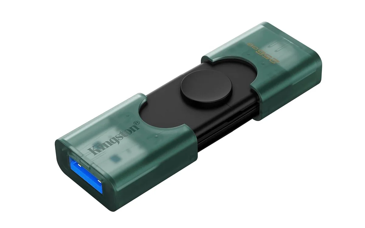 DataTraveler® Duo 256GB USB Flash Drive With dual USB-A and USB-C connectors, moving cap design, DTDEG2/256GB, 5 Year Warranty