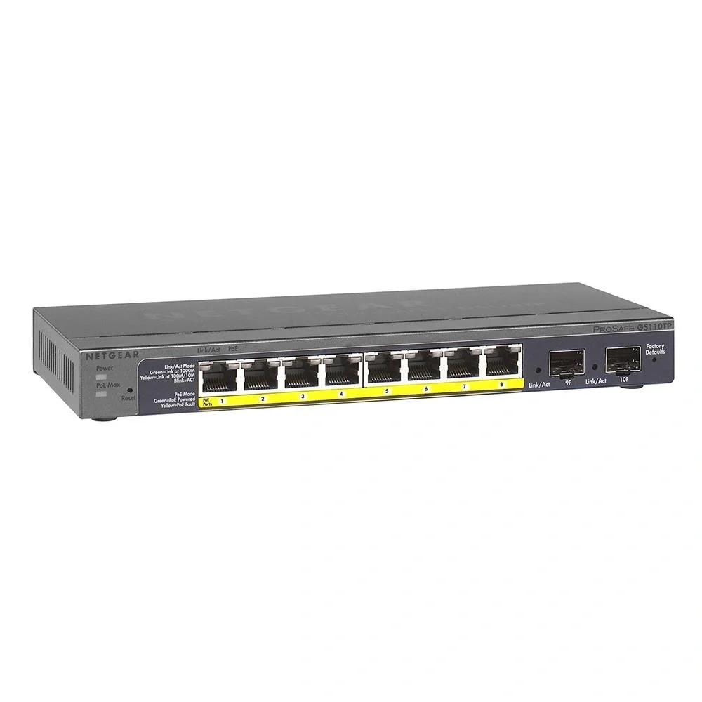 NETGEAR GS110TP 10-Port Smart Managed Pro Gigabit PoE+ Switch | 8-Port PoE+ with 2 SFP Uplinks