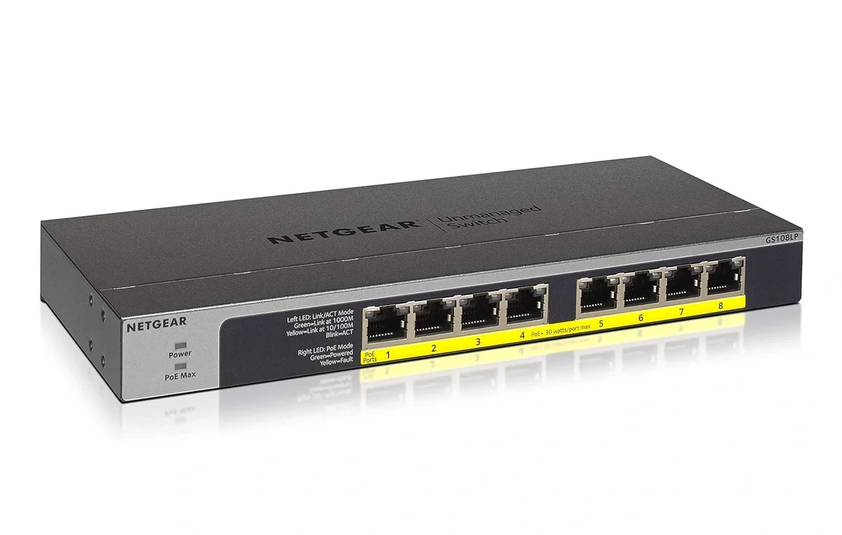 NETGEAR GS108LP 8-Port Gigabit PoE+ Ethernet Switch | Unmanaged Desktop & Wall Mount Network Switch