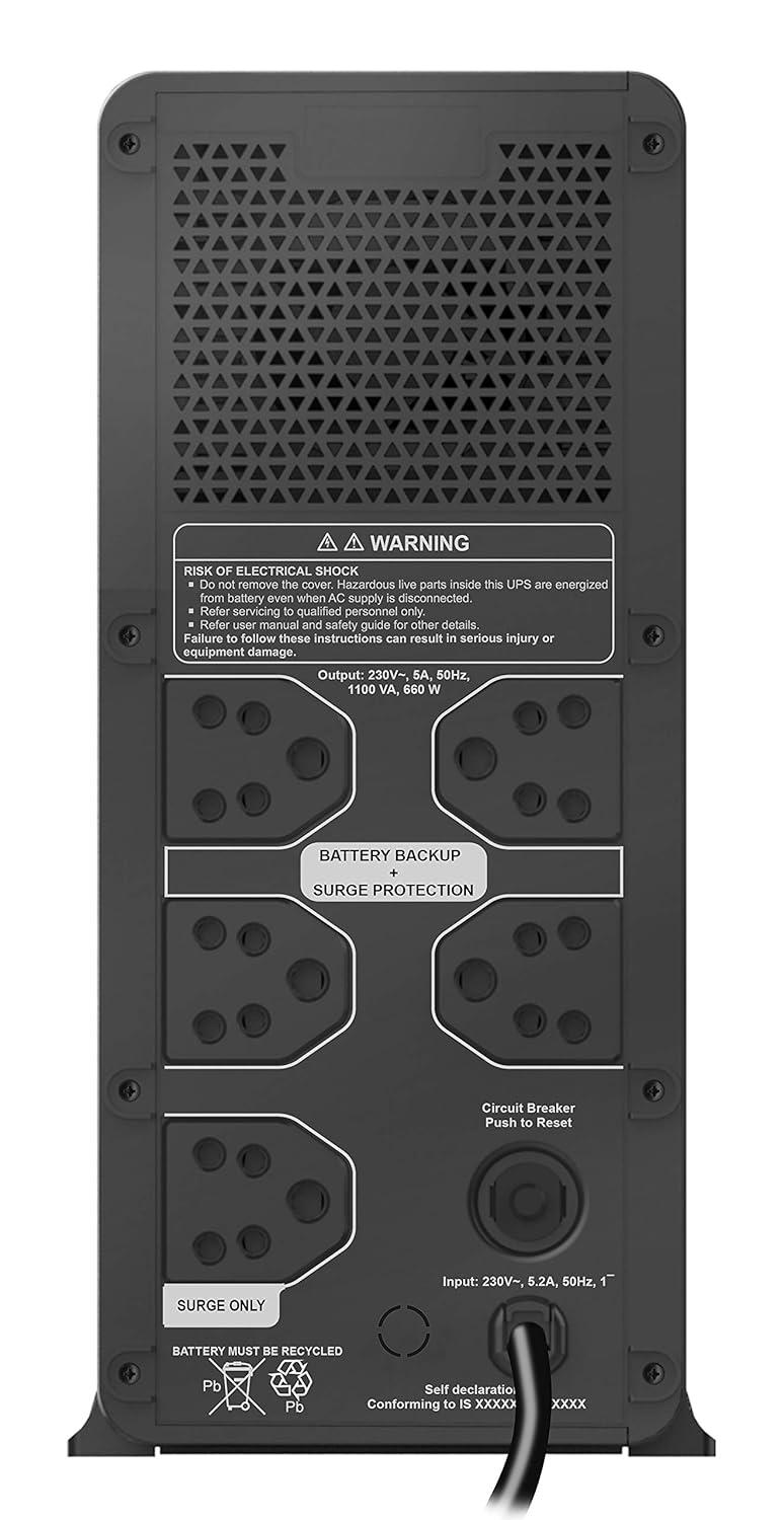 APC BX1100C-IN 1100VA line interactive UPS | 660W, 230V |Protection for Home Office, Desktop PC & Home Electronics | 1 Year Warranty thumbnail 4