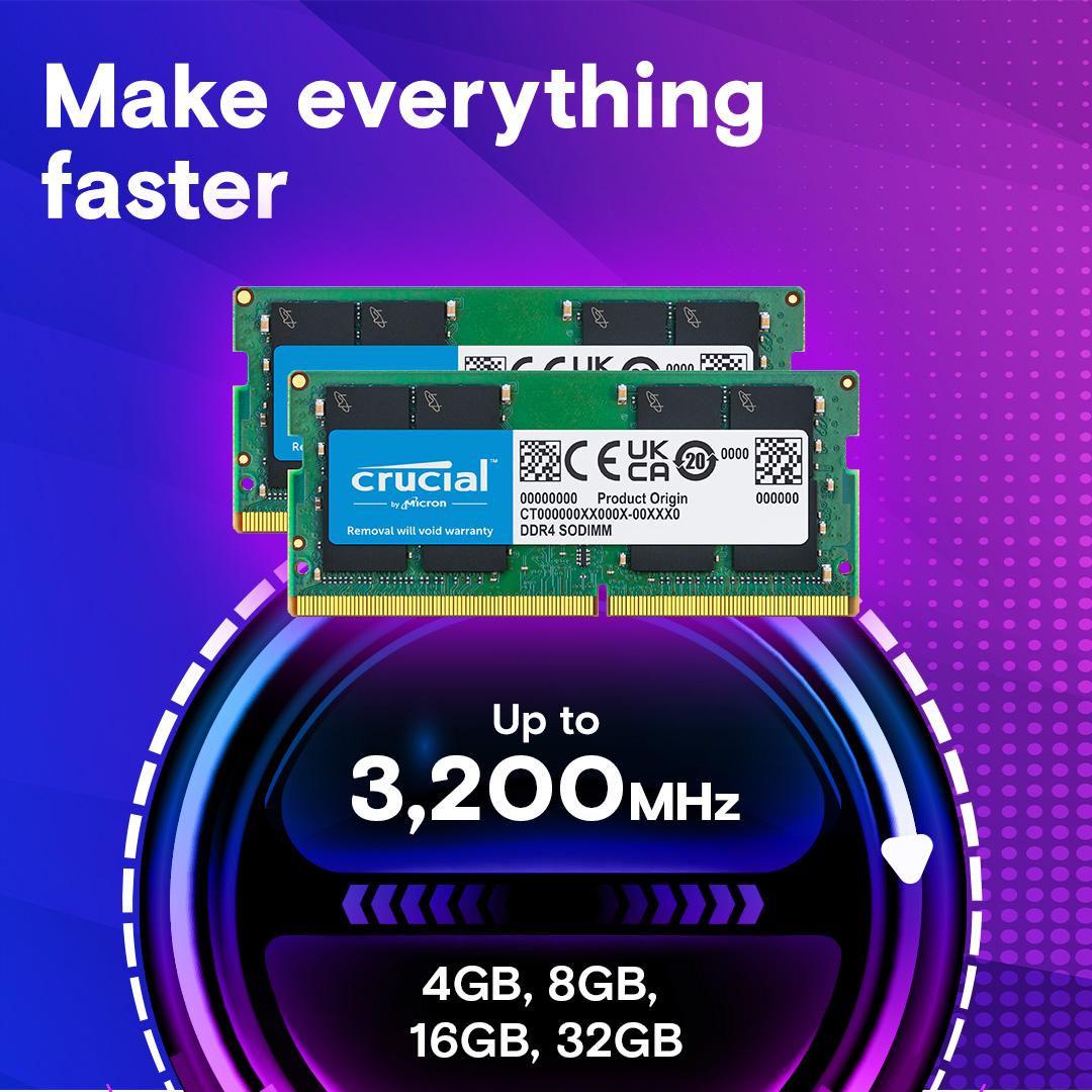 Image of Crucial 16GB kit (2x8GB) DDR4 3200 MHz Laptop RAM / Memory CT2K8G4SFS832A, 10 Year Warranty