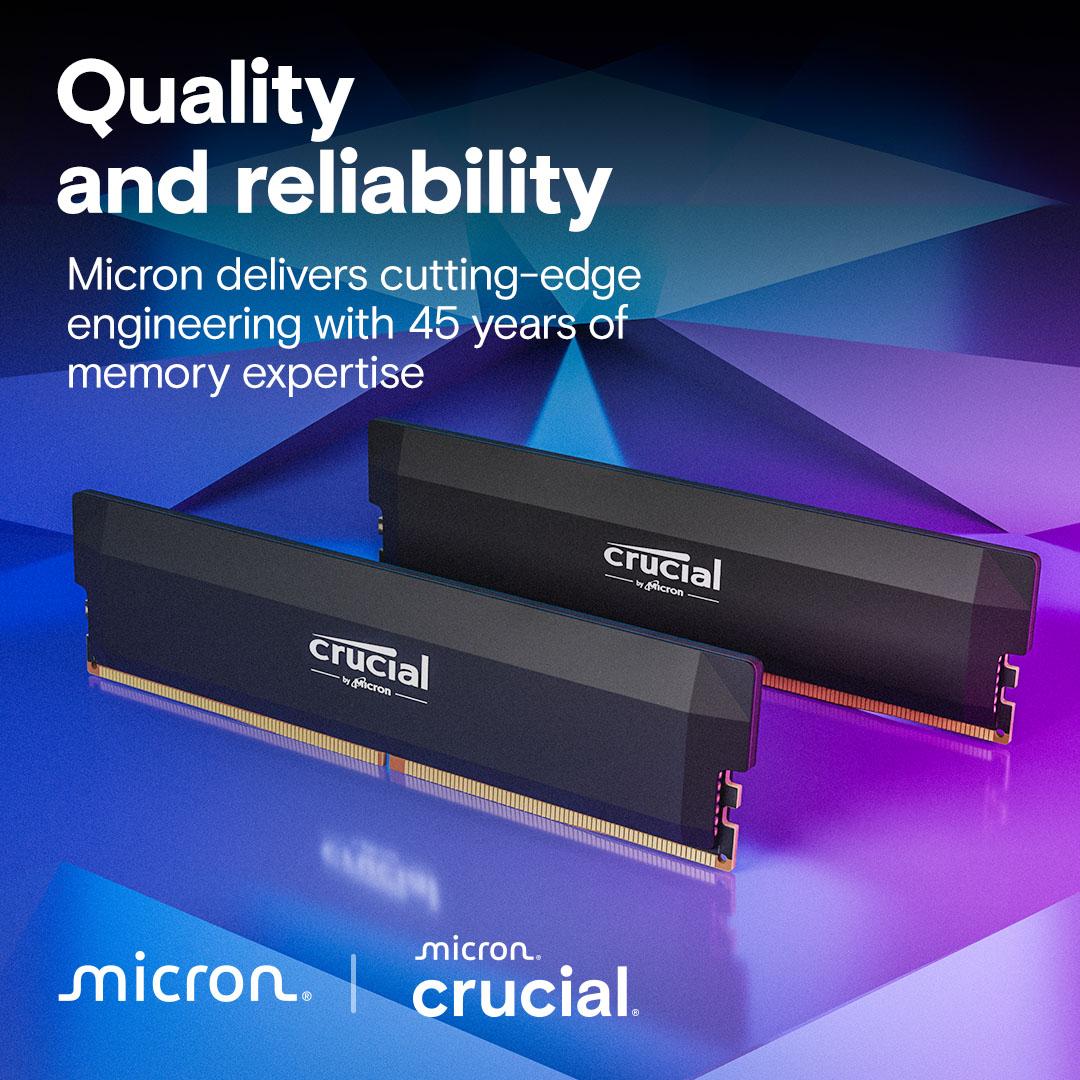 Crucial Pro 64GB Kit (2x32GB) DDR5 RAM 6000MHz OC Gaming Black Desktop RAM / Memory, CP2K32G60C40U5B, 10 Year Warranty