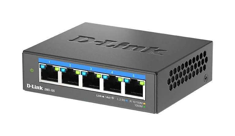 D-Link DMS-105, 5-Port 2.5G Multi-Gigabit Unmanaged Desktop Switch with Five 2.5 Gigabit Ports, Fanless, Metal Housing, Plug and Play image 3