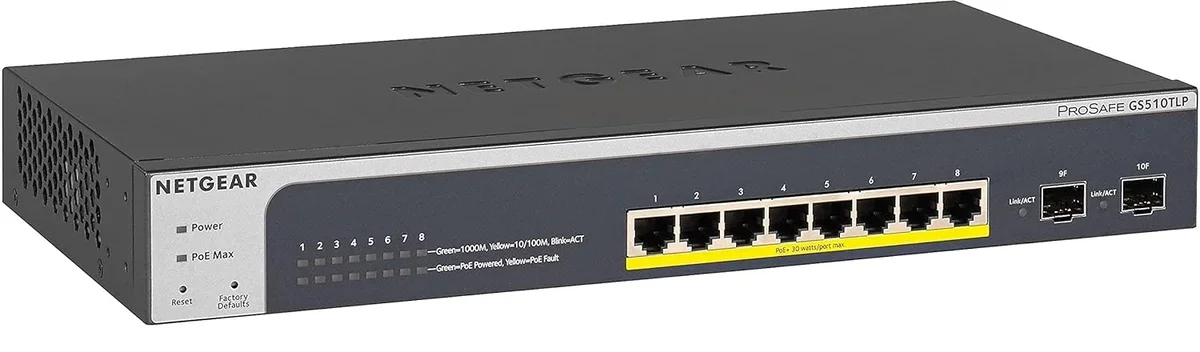 NETGEAR GS510TLP 10-Port Smart Managed Pro Gigabit PoE+ Switch | 8-Port PoE+ with 2 SFP Uplinks | 75W PoE Budget