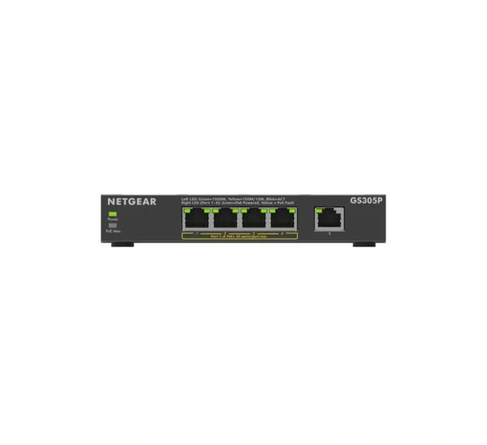 NETGEAR GS305P 5-Port Gigabit PoE+ Ethernet Switch | Unmanaged Plug & Play Network Switch for CCTV & IP Cameras