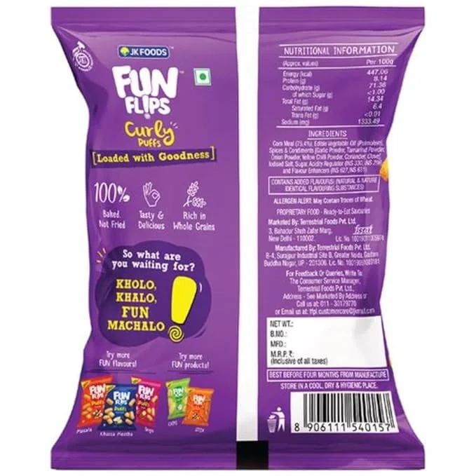  Fun Flips Curly Puffs Mocktail - Baked Crispy Yummy Tasty & Healthy Ready to Eat Snacks, 63gm image 2