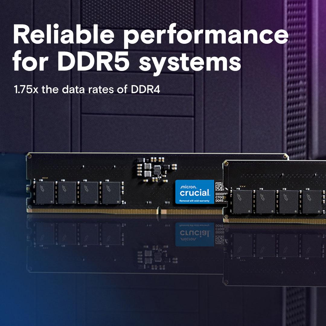 Crucial 64GB Kit (32GBx2) DDR5-5600MHz Desktop RAM / Memory, CT2K32G56C46U5, 10 Year Warranty thumbnail 2