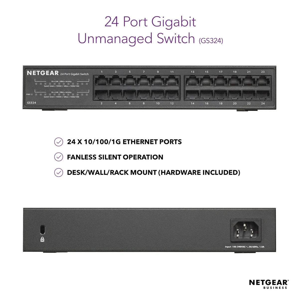 NETGEAR GS324-100INS 24-Port Gigabit Ethernet Switch | Unmanaged Plug & Play Rackmount Network Switch image 2