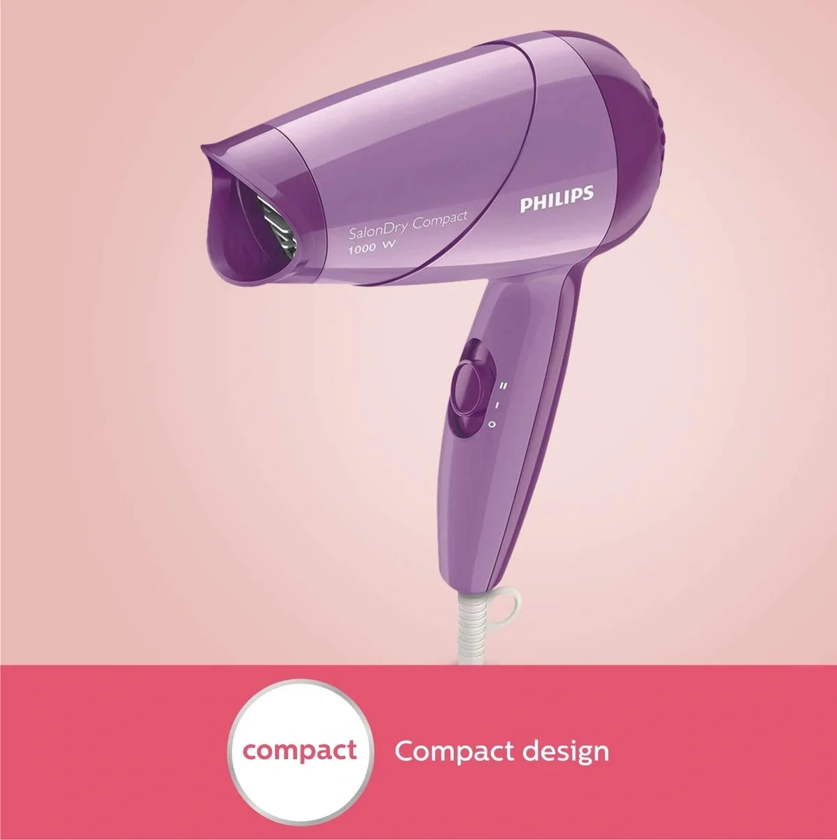 Philips HP8100/46 Purple Hair Dryer – Compact 1000W Hair Dryer for Everyday Use image 5
