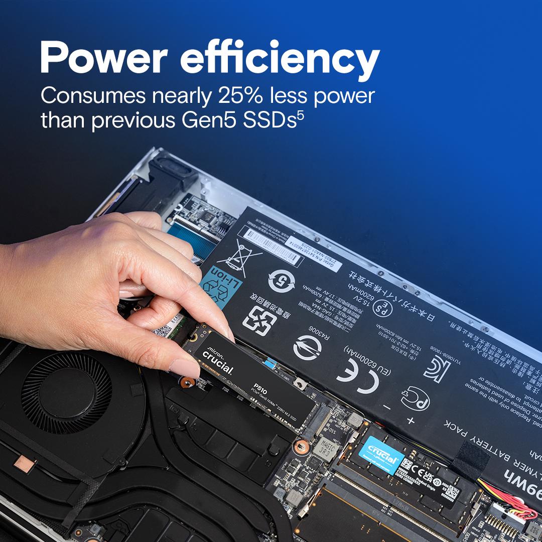 Crucial P510 2TB PCIe Gen5 NVMe 2280 M.2 SSD, Read and Write speeds up to 10000 & 8700 MBps, 5 Year Warranty thumbnail 4