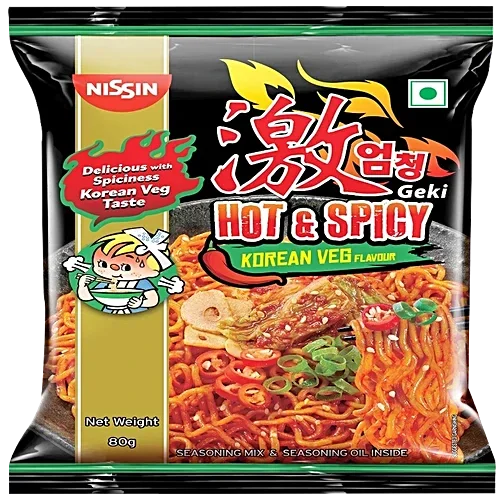 Nissin Geki - Hot & Spicy Korean Veg Flavoured Ramen Instant Noodles, 80gm