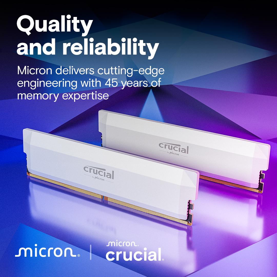 Crucial Pro 64GB Kit (2x32GB) DDR5 RAM 6000MHz OC Gaming White Desktop RAM / Memory, CP2K32G60C40U5W, 10 Year Warranty thumbnail 4