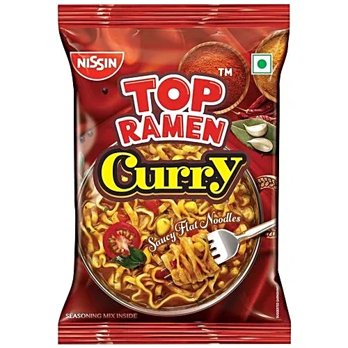 Nissin Top Ramen Saucy Flat Instant Noodles - Curry, 70gm Pouch
