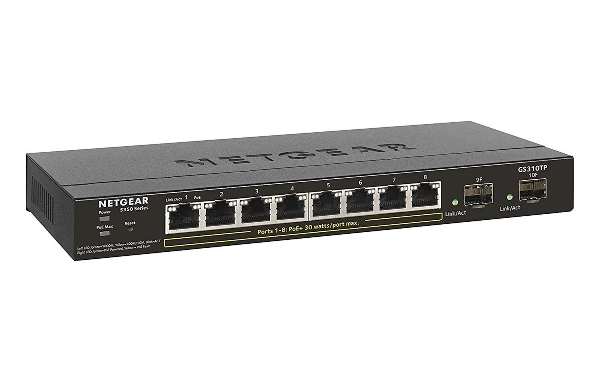 NETGEAR GS310TP 10-Port Gigabit Smart Managed PoE+ Switch with 2 SFP Uplink Ports | 55W PoE Budget
