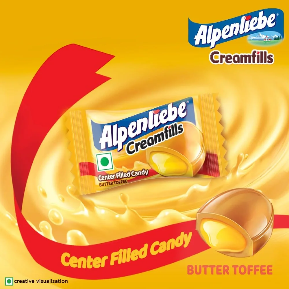 Alpenliebe Creamfills Butter Toffee, Center Filled Candy, pouch, 350gm image 2