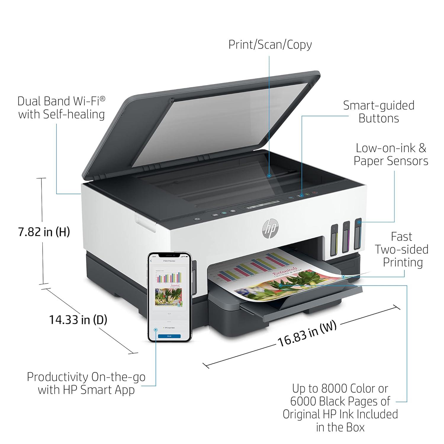 HP Smart Tank 720 A4 Colour Multifunction Printer | 23 PPM (Black) and 22 PPM (Color) | 128 MB | USB, Wireless or WiFi | Print, Scan & Copy | Automatic Duplex | 1 Year Warranty thumbnail 6