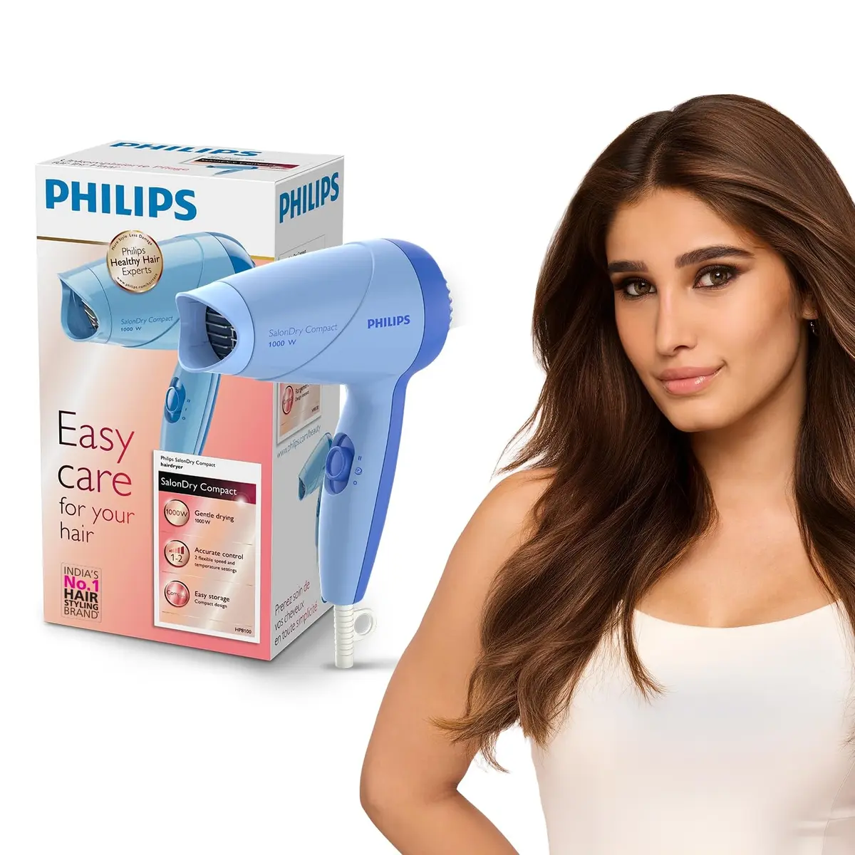 Philips HP8100/60 Blue Hair Dryer – Compact & Powerful 1000W Hair Care Solution image 2