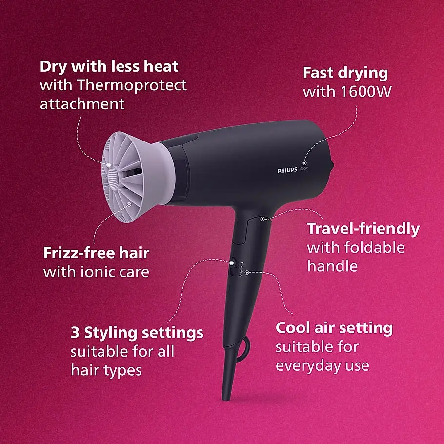 Philips BHD318/00 Hair Dryer – 1600W Fast Drying with ThermoProtect image 2