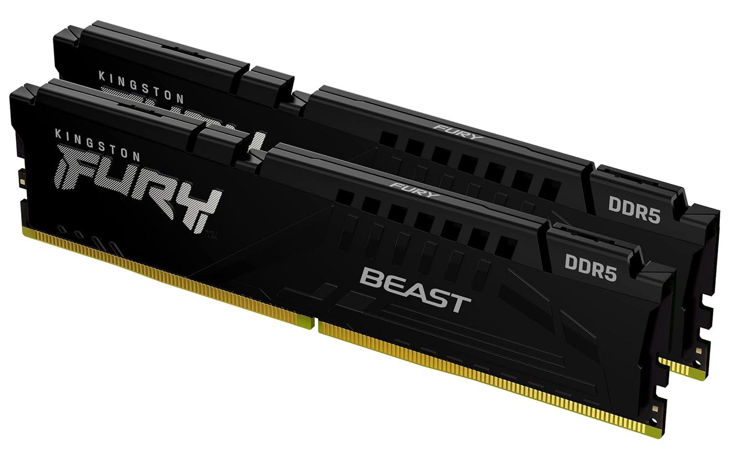Kingston Fury Beast 32GB (2x16GB) 6000MHz DDR5 RAM, CL40 DIMM Desktop Memory, With Heatsink, KF560C40BBK2-32, Black, 10 Year Warranty