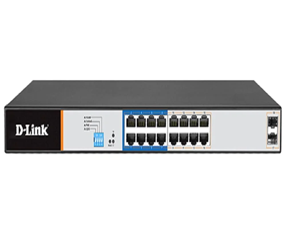D-Link DGS-F1018P-E, 16 Port Gigabit Unmanaged PoE Switch With 2 SFP Ports