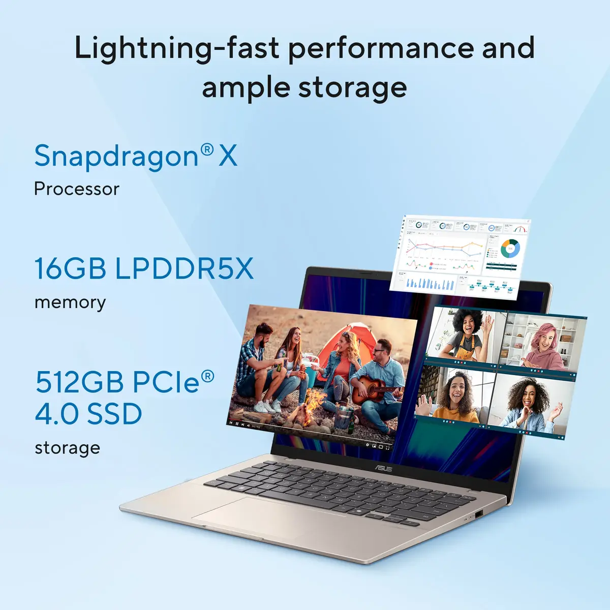 ASUS Vivobook 14, Qualcomm AI Powered Laptop, Snapdragon X X1 26 100, 16GB LPDDR5X, 512GB, Qualcomm Adreno GPU, 35.56 cms (14) WUXGA, Windows 11 Home with Office Home 2024 + M365 Basic (1 Year Validity), X1407QA-LY088WS, 1 Year Warranty image 5