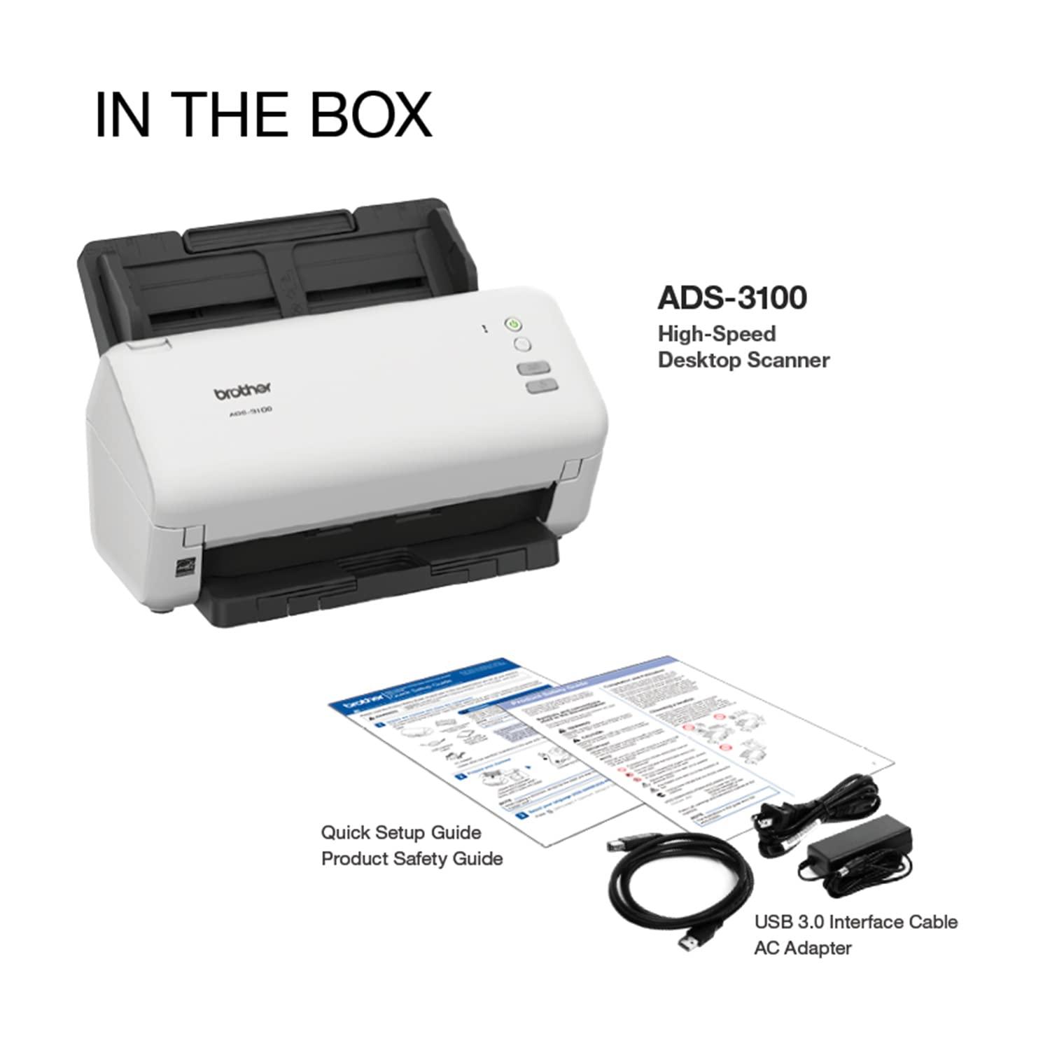 Brother ADS-3100 High-Speed Desktop Scanner | 40 PPM | 512 MB | USB | Colour Automatic Duplex | A4 Scanner | 1 Year Warranty thumbnail 5