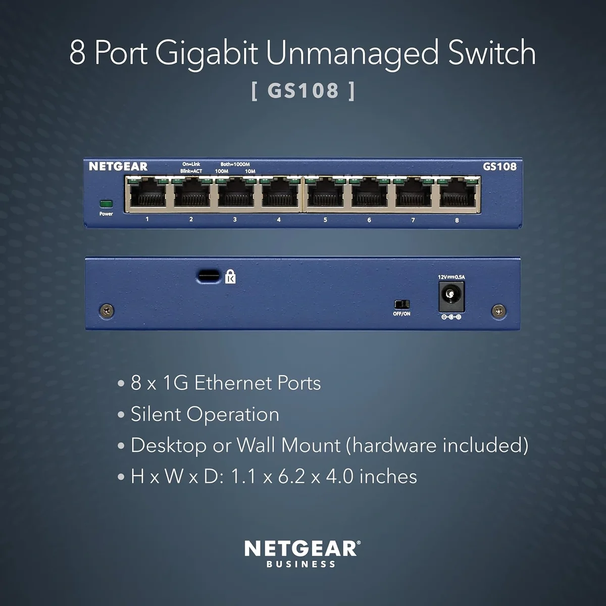 NETGEAR GS108 8-Port Gigabit Ethernet Switch | Unmanaged Plug & Play Desktop Network Switch image 2
