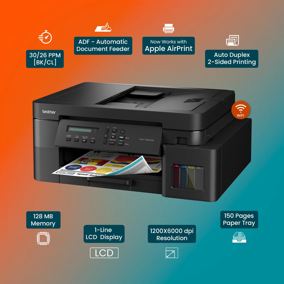 Brother DCP-T830DW Ink Tank Multifunction Printer with WiFi & Auto Duplex image 7