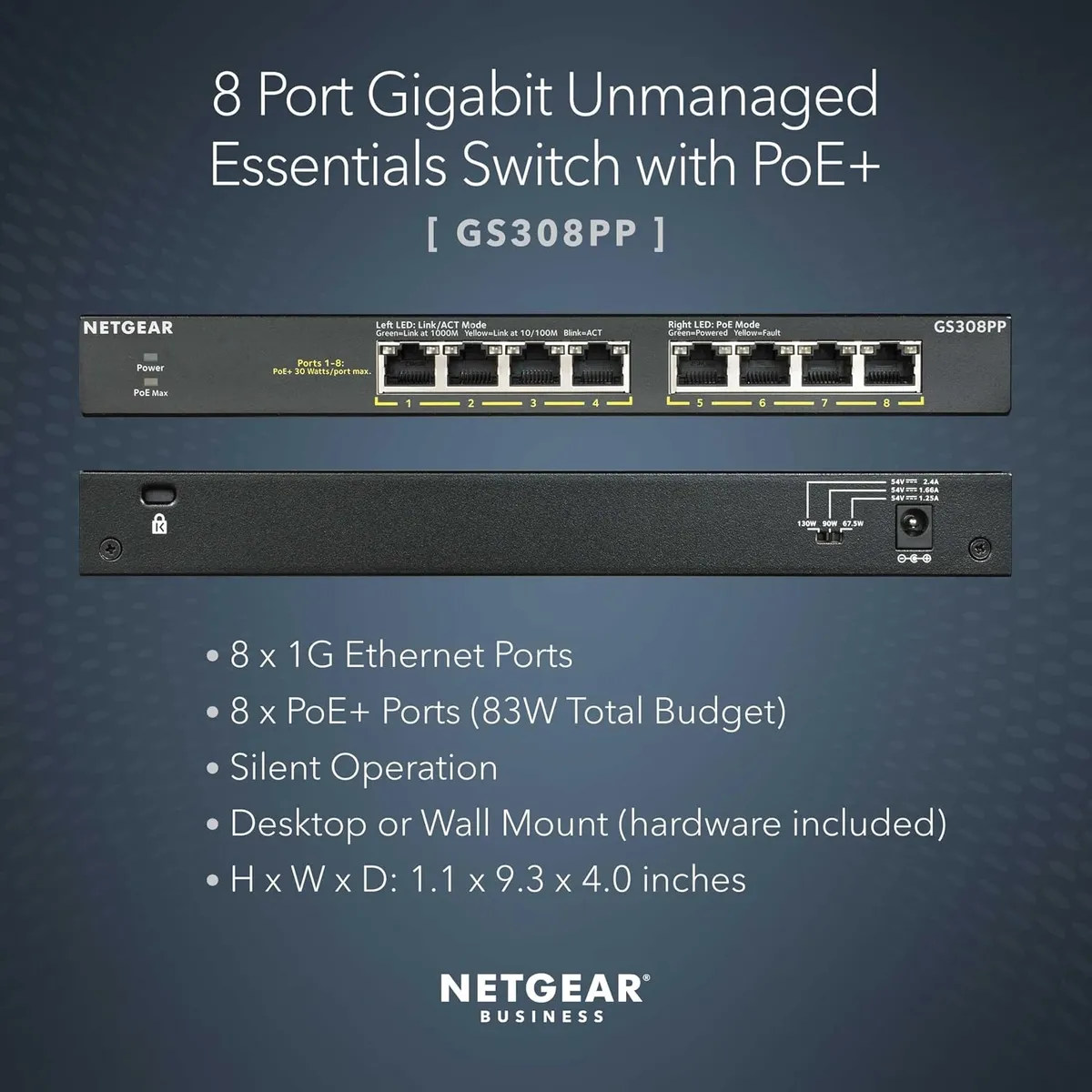NETGEAR GS308PP 8-Port Gigabit Unmanaged PoE+ Switch | 83W PoE Budget Ethernet Switch image 3