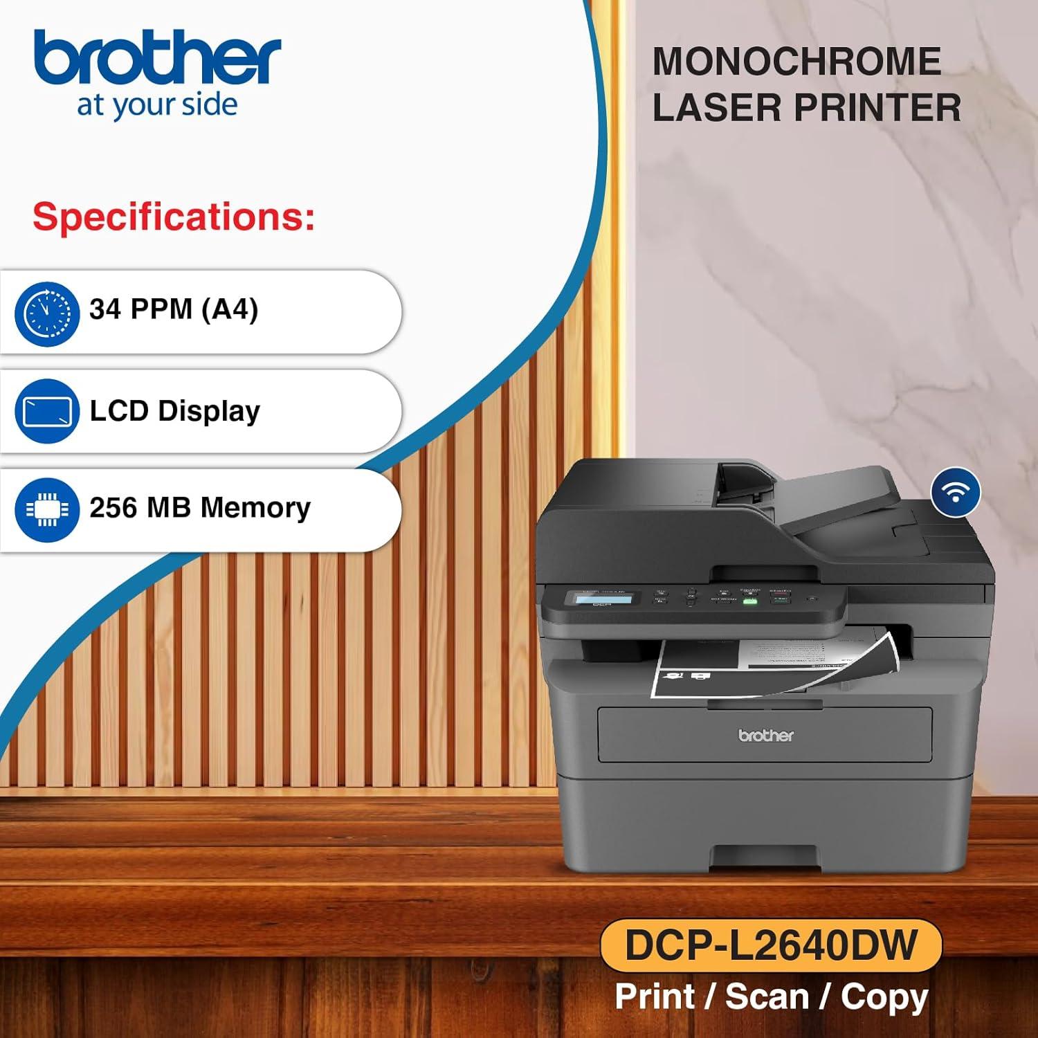 Brother DCP-L2640DW A4 Laser Multifunction Printer| 34 PPM | 256 MB | USB 2.0, Ethernet, Wireless or Wi-Fi | Print, Scan, Copy & ADF | Automatic Duplex | 1 Year Warranty thumbnail 4