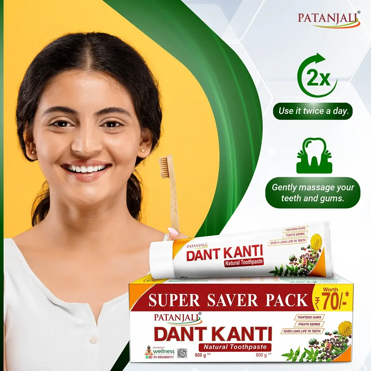 Patanjali Dant Kanti Natural Toothpaste 800G (200G X 4), Super Saver Value Pack image 3