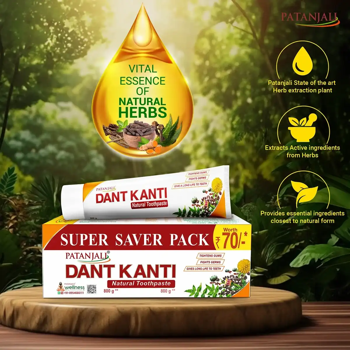 Patanjali Dant Kanti Natural Toothpaste 800G (200G X 4), Super Saver Value Pack image 4