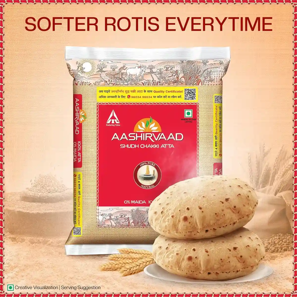 Aashirvaad Shudh Chakki Atta, 5kg, 100% Whole Wheat Flour, 0% Maida image 10