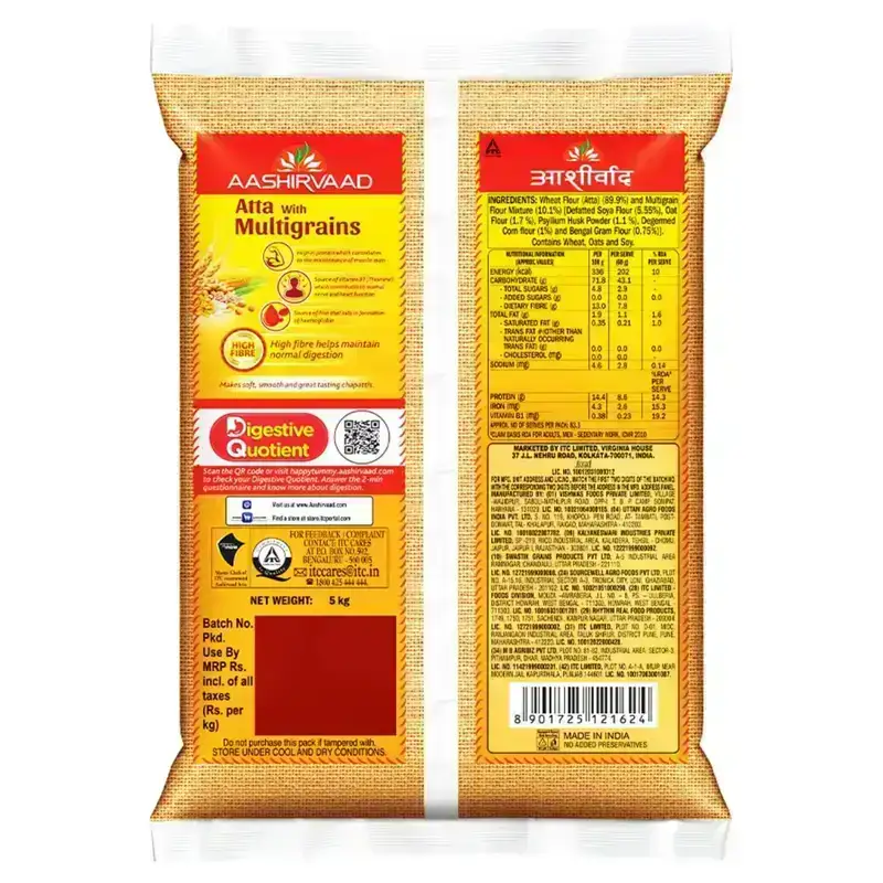 Aashirvaad Atta with Multigrains, 5kg pack, The High Fibre Atta, 0% maida image 3