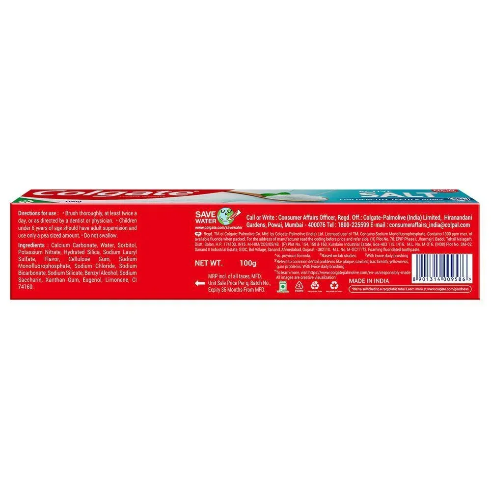 Colgate Active Salt Toothpaste, Daily Germ Protection, Pack Of 100G image 4