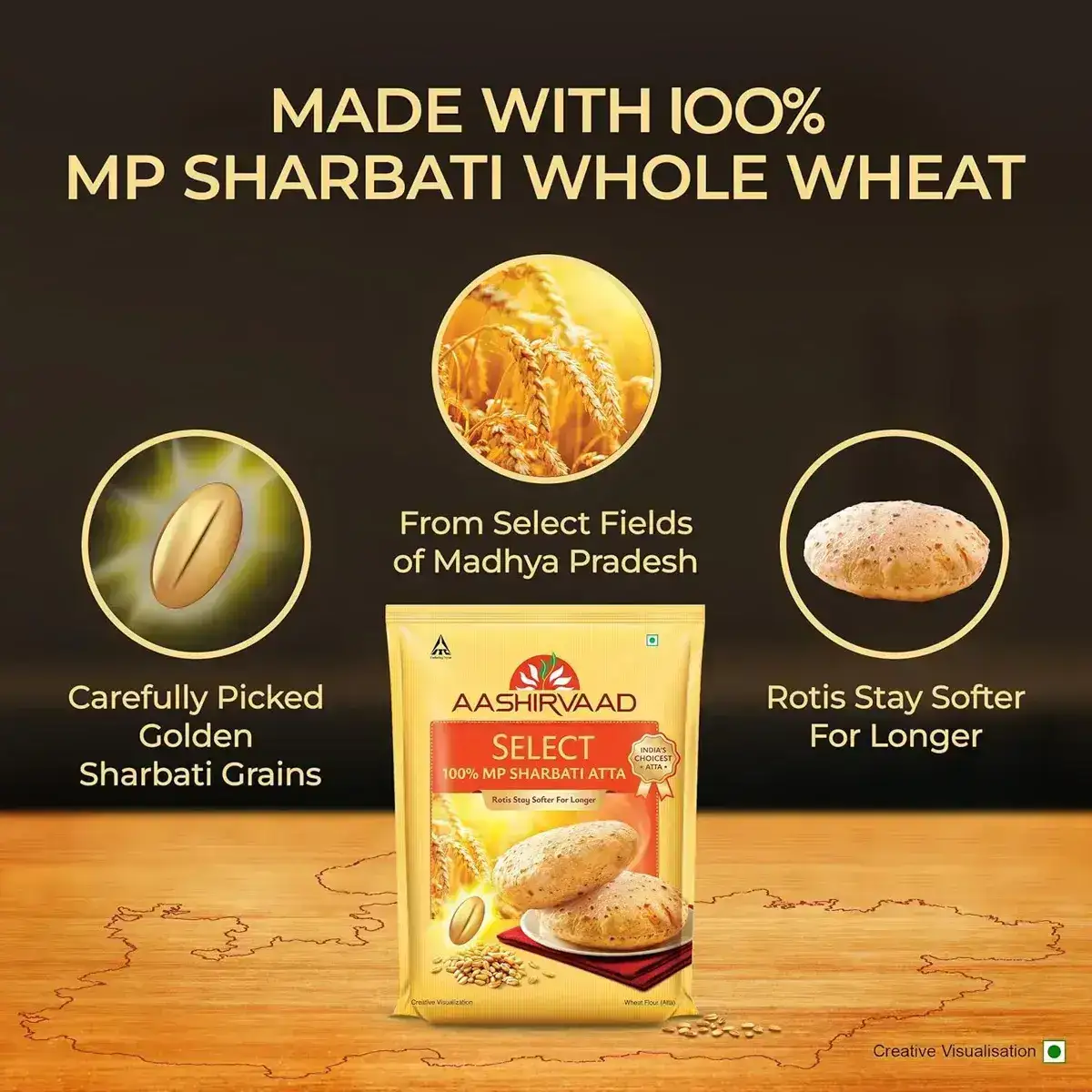 Aashirvaad Select, MP Sharbati Atta – 100%, Premium Whole Wheat Flour for Softer Rotis, 5kg, 0% Maida image 6