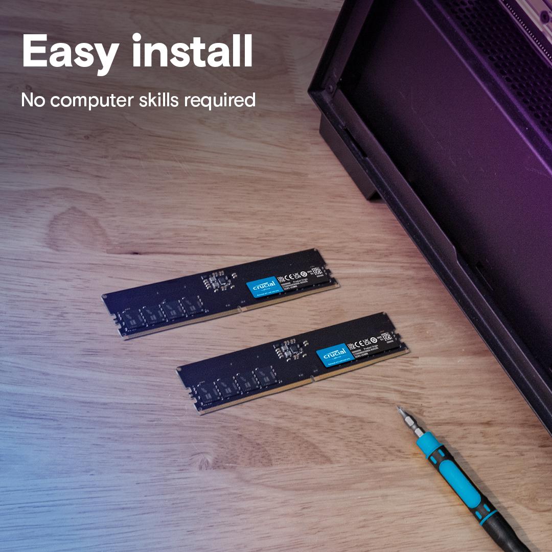 Crucial 64GB Kit (2x32GB) DDR5 RAM 4800MHz Desktop RAM /  Memory, CT2K32G48C40U5, 10 Year Warranty thumbnail 4