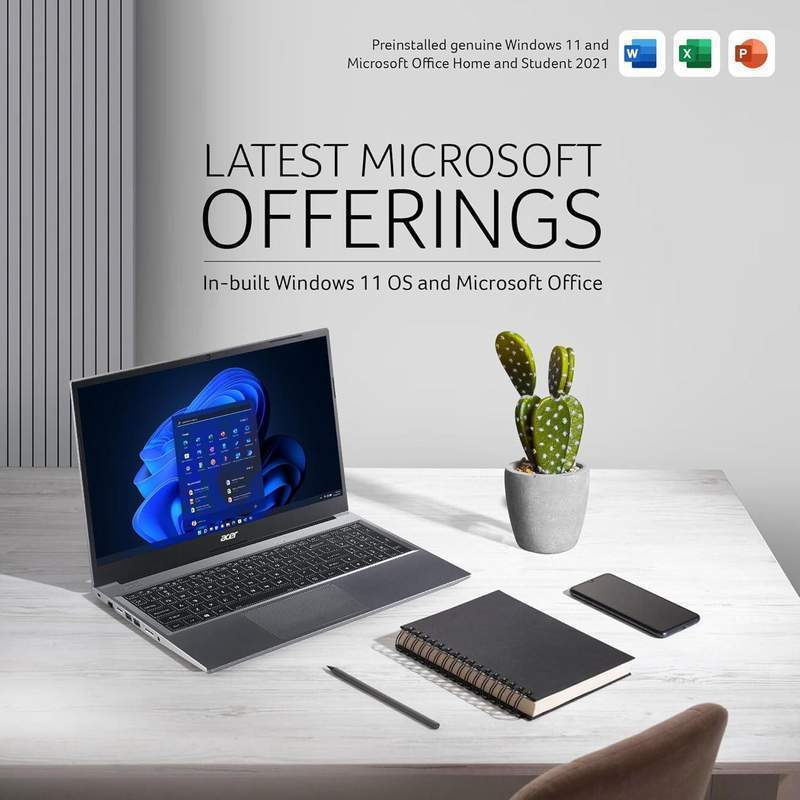 Acer Aspire Lite AL15-41, AMD Ryzen 3 5300U Processor, 16 GB RAM DDR4, 512GB PCIe SSD, Full HD 1920 x 1080 pixels, 15.6"/39.62 cm, Windows 11 Home, Steel Gray, 1.59KG, Metal Body, Premium Thin and Light Laptop, 1 Year Warranty image 6