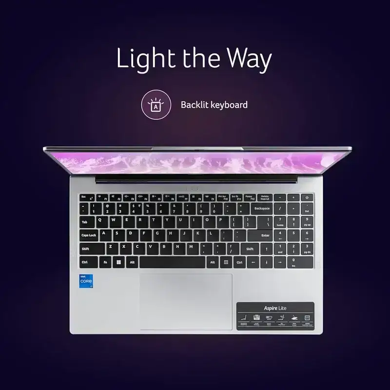 Acer Aspire Lite AL15-52, Intel Core i5-1235U 12th gen Processor, 8 GB DD4, 512GB PCIe NVMe, Display 15.6"/39.62 cm Full HD 1920 x 1080, Windows 11 Home, MSO, Pure Silver, 1.70 kg, Backlit Keyboard, 1 Year Warranty image 3