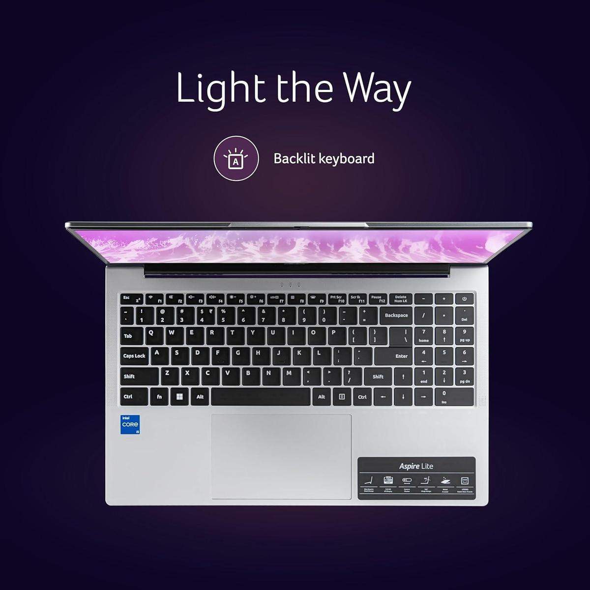 Acer Aspire Lite AL15-52H, Intel Core i5-12450H 12th gen Processor, 16 GB LPDDR5, 1TB PCIe NVMe, 15.6"/39.62 cm, Windows 11 Home, MSO, Pure Silver, 1.70 kg, Backlit Keyboard, 1 Year Warranty image 7