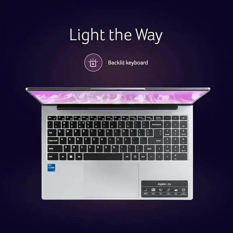 acer Aspire Lite AL15-52H, Intel Core i7-12650H 12th gen Processor, 16 GB LPDDR5, 1TB PCIe NVMe, 15.6"/39.62 cm, Windows 11 Home, MSO, Pure Silver, 1.70 kg, Backlit Keyboard, 1 Year Warranty image 7