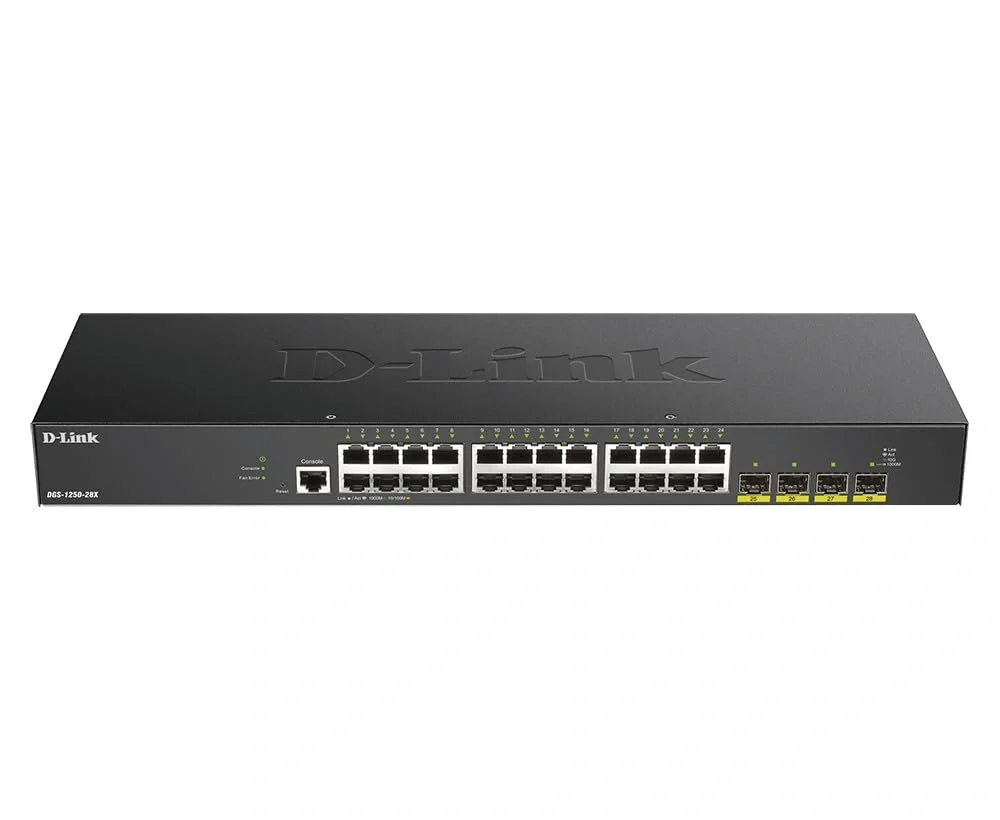 D-Link DGS-1250-28X 28-Port Smart Managed Gigabit Layer-2 Switch | 24× Gigabit RJ45 + 4× 10G SFP+ Uplink, VLAN, QoS & LACP