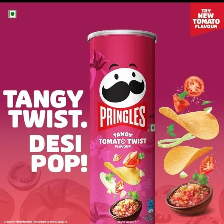  Pringles Tangy Tomato Twist 102 Gram | Potato Chips | Tangy Tomato With A Twist Of Sweet & Spicy Salsa Flavour image 4