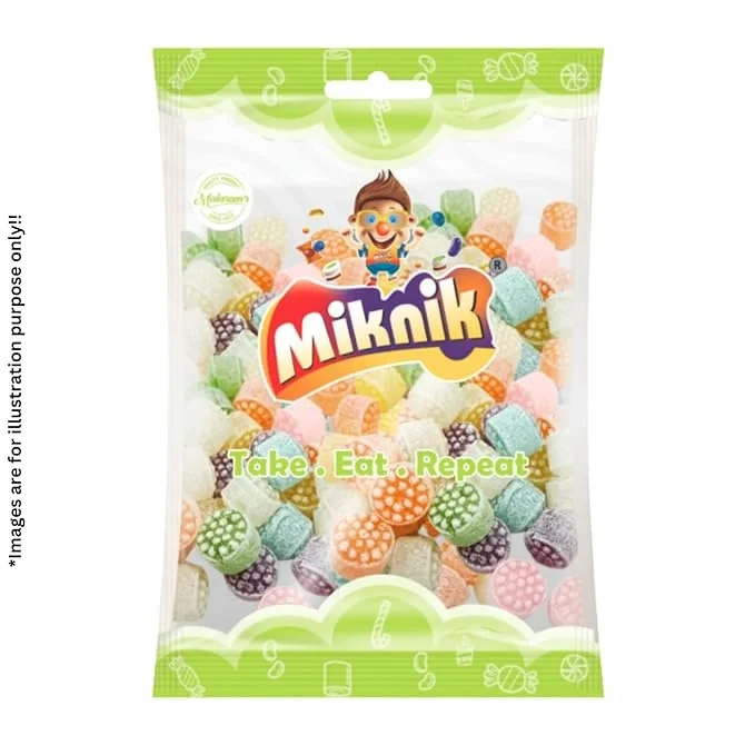 Alpenliebe Miknik Mix fruit candy, 90gm, flavorful and sour