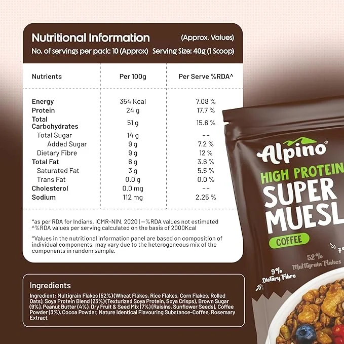  ALPINO High Protein Super Muesli Cold Coffee 400g – Multigrain Flakes & Rolled Oats image 2